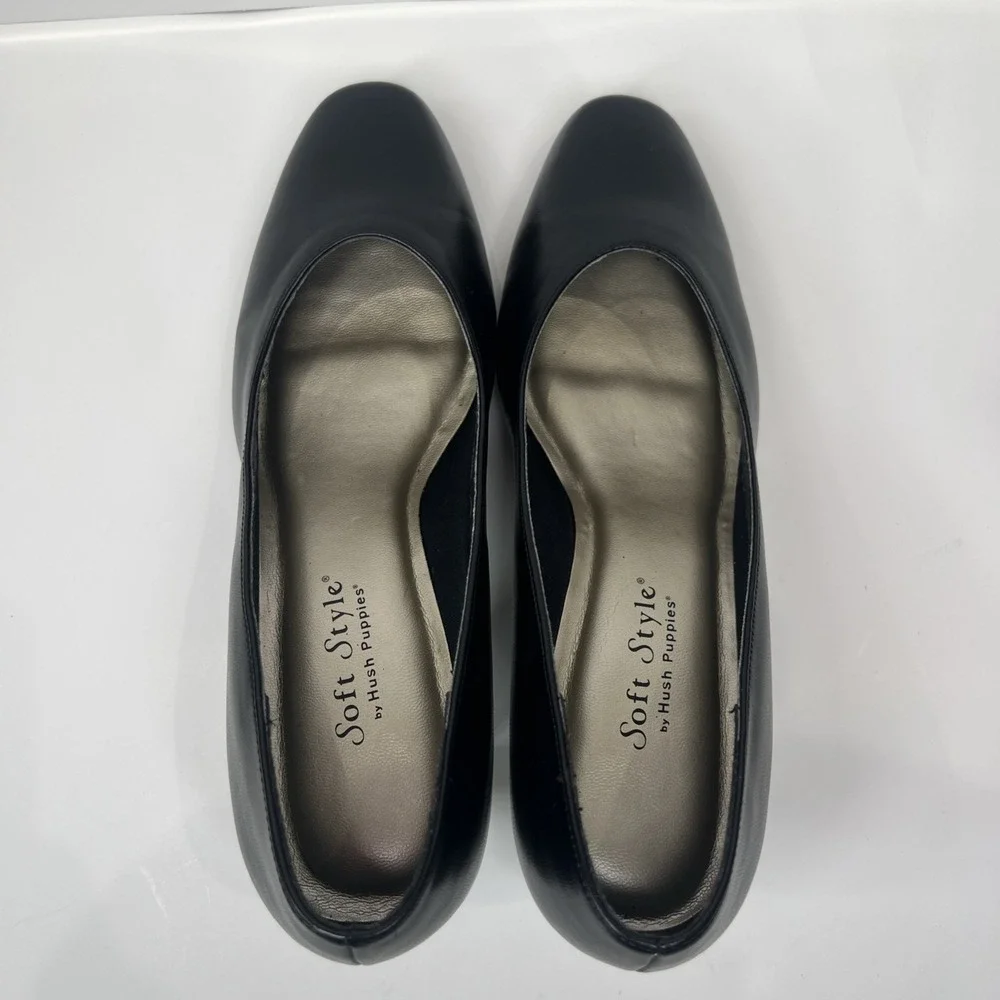 Soft Style Hush Puppies Black Pumps Womens 8.5W Wide Comfort Career Dress Heels
